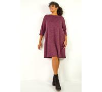 Roman Originals Tunic Dress with Pockets for Women UK Ladies Swing Fit & Flare Skater Slouch Stretchy Casual Smart Winter Jersey Pull On Relaxed Work Office 3/4 Long Sleeves - Wine Plus - Size 22