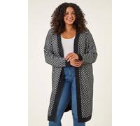 Roman Women's Curve Chevron Fluffy Knit Cardigan in Black | Size: 18 Roman Black 18