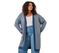 Roman Curve Chevron Fluffy Knit Cardigan In Navy Navy 26-28