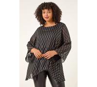 Roman Women's Curve Chiffon Overlay Foil Top in Black | Size: 20 Roman Black 20