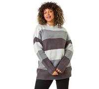 Roman Curve Colour Block Stripe Knit Jumper In Grey Grey 22-24