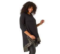Roman Curve Contrast High Low Tunic Top In Black Black 18