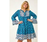 Roman Curve Contrast Print V-Neck Midi Dress In Blue Blue 18