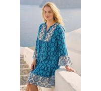 Roman Women's Curve Contrast Print V-Neck Midi Dress in Blue | Size: 16 Roman Blue 16