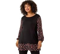 Roman Curve Contrast Stretch Top for Women UK - Ladies Everyday Autumn Winter Round Neckline Comfy Soft Evening Vacation Work Party Night Out - Black Plus - Size 18