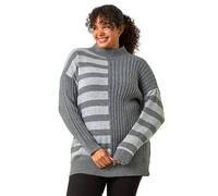 Roman Curve Contrast Stripe High Neck Jumper In Grey Grey 18