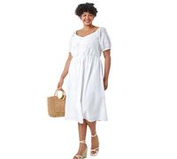 Roman Curve Cotton Broderie Midi Dress In Ivory Ivory 30-32