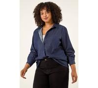 Roman Women's Curve Cotton Button Blouse in Blue | Size: 22/24