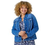 Roman Originals Jean Denim Jacket for Women UK - Ladies 100% Cotton Summer Casual Stretch Crop Smart Utility Trucker Biker Fitted Vintage Wash Faded Classic Jeans Work - Blue Plus - Size 26