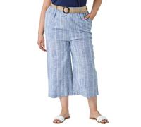 Roman Curve Cotton Stripe Belted Crop Trousers for Women UK - Ladies Everyday Holiday Spring Summer Comfy Soft Evening Vacation Work Party - Blue - Size 30
