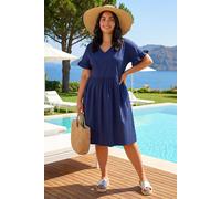 Roman Women's Curve Cotton V-Neck Frill Dress in Navy | Size: 18 Roman Navy 18