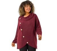 Roman Curve Cowl Neck Button Wrap Top for Women UK - Ladies Autumn Everyday Winter Holiday Long Sleeve Soft Drape Neckline Comfy Cozy Relaxed Fit Shirts - Wine Plus - Size 20