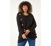 Roman Curve Cowl Neck Button Wrap Top In Black Black 20