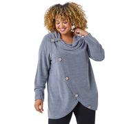 Roman Curve Cowl Neck Button Wrap Top for Women UK - Ladies Autumn Everyday Winter Holiday Long Sleeve Soft Drape Neckline Comfy Cozy Relaxed Fit Shirts - Light Grey - Size 20