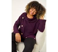 Roman Curve Cowl Neck Button Wrap Top In Purple Purple 26-28