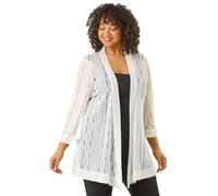 Roman Curve Crochet Knit Cardigan for Women UK - Ladies Everyday Holiday Spring Summer Comfy Soft Evening Vacation Work Party - Ivory Plus - Size 22