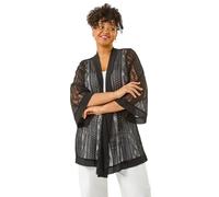 Roman Curve Crochet Knit Cardigan for Women UK - Ladies Everyday Holiday Spring Summer Comfy Soft Evening Vacation Work Party - Black Plus - Size 20