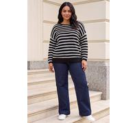 Roman Women's Curve Crochet Stripe Knit in Black | Size: 16