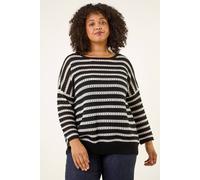 Roman Women's Curve Crochet Stripe Knit in Black | Size: 20