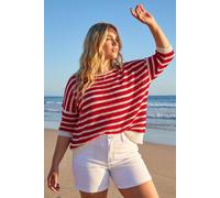 Roman Women's Curve Crochet Stripe Knit Top in Red | Size: 18 Roman Red 18
