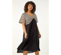 Roman Women's Curve Crochet V-Neck Midi Dress in Black | Size: 18 Roman Black 18