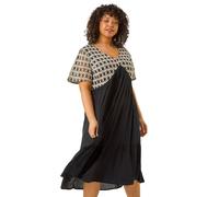 Roman Curve Crochet V-Neck Midi Dress In Black Black 26-28