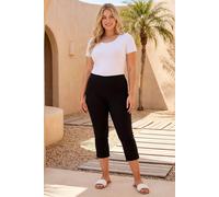 Roman Originals Plus Size Cropped Trousers for Women UK Ladies Curve Capri Leggings Summer Pants Short Crop Stretch 3/4 Length Three Quarter Pedal Pusher Clothes Elasticated - Black - Size 20