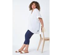 Roman Originals Plus Size Cropped Trousers for Women UK Ladies Curve Capri Leggings Summer Pants Short Crop Stretch 3/4 Length Three Quarter Pedal Pusher Clothes Elasticated - Navy Blue - Size 22