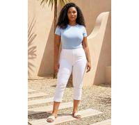 Roman Originals Plus Size Cropped Trousers for Women UK Ladies Curve Capri Leggings Summer Pants Short Crop Stretch 3/4 Length Three Quarter Pedal Pusher Clothes Elasticated - White - Size 26