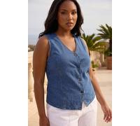 Roman Curve Denim Button Waistcoat In Blue Blue