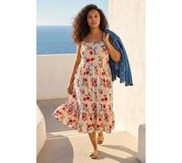 Roman Women's Curve Ditsy Floral Strap Midi Dress in Beige | Size: 22-24 Roman Beige 22-24