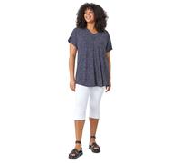 Roman Curve Ditsy Spot Print Stretch Top for Women UK - Ladies Everyday Autumn Winter V-Neckline Comfy Soft Evening Vacation Work Party Night Out - Navy - Size 30