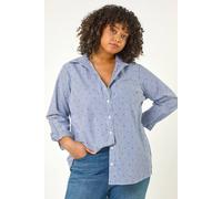 Roman Curve Spot Print Button Shirt for Women UK - Ladies Everyday Holiday Spring Summer Shirt Style Collar Comfy Soft Evening Vacation Work Party - Blue Plus - Size 22