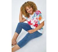 Roman Curve Elastic Waist Cropped Denim Jeggings In Mid Blue Mid Blue 22-24