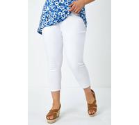 Roman Originals Cropped Jeggings for Women UK Ladies Capri Stretchy Jeans Denim Legging Cotton Summer Trouser Three Quarter 3/4 Length Pull On Cut Off High Waist Smart - White - Size 26