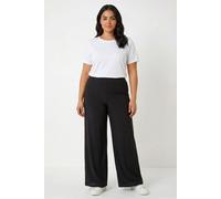 Roman Originals Wide Leg Trousers for Women UK Ladies Palazzo Pants Evening Jersey Elasticated High Waist Smart Flared Culotte Office Work Going Out Loose Crepe Bottoms - Plus Black - Size 26