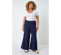 Roman Originals Wide Leg Trousers for Women UK Ladies Palazzo Pants Evening Jersey Elasticated High Waist Smart Flared Culotte Office Work Going Out Loose Crepe Bottoms - Plus Navy - Size 16