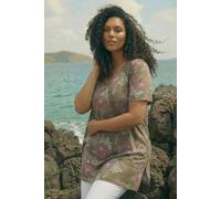 Roman Curve Floral Bar Back Stretch Top In Khaki Khaki