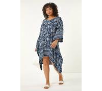 Curve Floral Border Print Kaftan Roman Navy 20