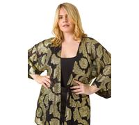 Roman Curve Floral Print Longline Kimono for Women UK - Ladies Everyday Holiday Spring Summer Comfy Soft Evening Vacation Work Party - Golden Plus - Size 18