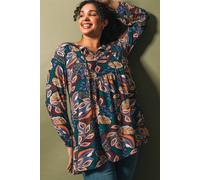 Curve Floral Gathered Tie Front Top Roman Teal 20