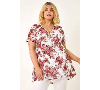 Curve Floral Lace Zip Front Blouse Roman Red 26-28