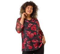 Roman Curve Floral Mesh Cowl Neck Top for Women UK - Ladies Everyday Autumn Winter Comfy Soft Evening Vacation Work Party Night Out - Red Plus - Size 30