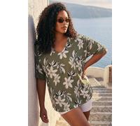 Roman Women's Curve Floral Print Crochet Top in Khaki | Size: 22-24 Roman Khaki 22-24