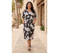 Roman Women's Curve Floral Print Pocket Dress in Black | Size: 18 Roman Black 18