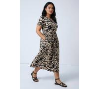 Roman Curve Floral Print Pocket Midi Dress In Stone Stone