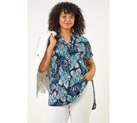 Roman Women's Curve Floral Print Stretch Shirt in Teal | Size: 16 Roman Teal 16