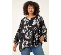 Curve Floral Print Stretch Top Roman Black 22-24