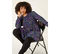 Roman Women's Curve Floral Print Stretch Top in Navy | Size: 18 Roman Navy 18