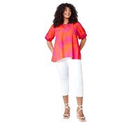 Roman Curve Floral Print Tie Detail Top for Women UK - Ladies Everyday Holiday Spring Summer Round Neckline Comfy Soft Evening Vacation Work Party - Orange Plus - Size 18